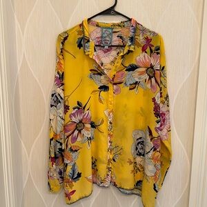 Johnny Was Yellow Silk Blouse size L